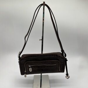 Brighton Brown Croc Embossed Leather Small Crossbody Bag BLEMISH